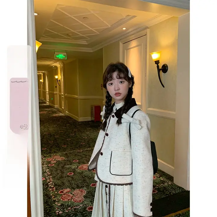 セットアップ レディース ツイード風 カラーブロック フリル カラードット ヴィンテージ ガーリー「Jiang jam」