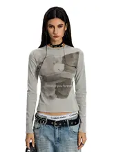 ヴィンテージ風ベアプリント長袖Tシャツ【アメリカンセクシースタイル】