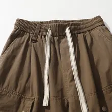 秋季 メンズ コットン ウォッシュ ワイドパンツ【多ポケット・ウエストゴム・カジュアル】