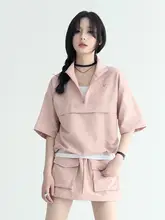 デザイン感のあるカジュアル夏用アンサンブル【半開襟短袖トップス・スカート】（セットアップ対応）
