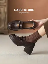 本革製 厚底山茶花デザインローファー【秋用・レトロ風・太ヒール・エレガント】