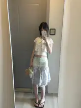 フランス風ヴィンテージスタイルのパープルフラワープリントスカート【女性用・夏用・中長丈・スウィートデザイン】（セットアップ対応）