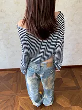 ストライプ柄長袖Tシャツ【UVカット・着心地の良い素材・ルーズフィット・女性用】