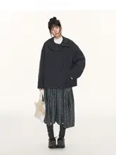 リボンデザインの丸襟ショートコート【ウール混・カジュアルスタイル・女性用】