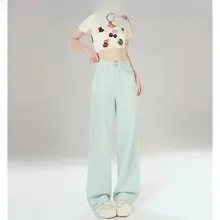 ハイウエストデニムパンツ【スリムフィット・フレア・裾長】