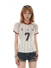 スポーツストライプ半袖Tシャツ【女性用・ウエストシェイプ・カジュアル】