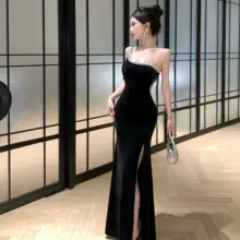 高級感漂うフランス風セクシーオフショルダーのロングドレス【ウエディングやパーティーに最適】
