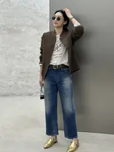 BodhlCat レディース破れ加工ストレートデニムパンツ【ハイウエスト・九分丈・ホワイトウォッシュ】
