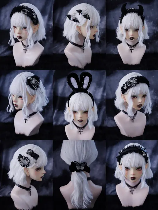 スカルとクモの巣モチーフのヘアバンド【ハンドメイド・ベル付き・アンダーグラウンドスタイル】