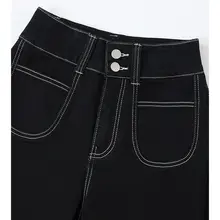 ブラックストレート微フレアデニムパンツ【秋冬用・大きいサイズ・ゆったり・レディース】（セットアップ対応）