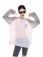 ドット柄の切替デザイン！夏用透け感のある長袖Tシャツ【物理UVカット・快適・女性用】