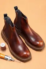 本革製 チェルシーブーツ【レトロ イギリス風・厚底・ブラウン・メンズ】
