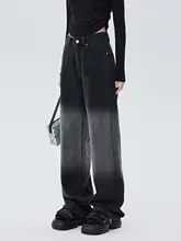 ヴィンテージ風ウォッシュ加工のハイウエストワイドパンツ【コットン製・ブラック＆グレー・秋用】（セットアップ対応）