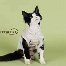 可愛いデザインのストライプフード付き猫用パーカー【デボンレックス対応・極上の柔らかさ】