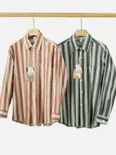 春秋用ストライプ柄シャツ【洗い加工・リネン混・ゆったりサイズ・長袖】