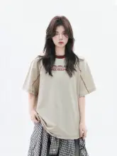 Tシャツ 半袖 ユニセックス アメリカン風 遊び心 カラーブロック ステッチデザイン 着痩せ ペア