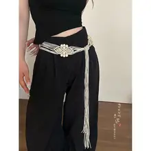 ボヘミアン風 編み込みホワイトウエストベルト【ヴィンテージ感・ウエストアクセサリー】