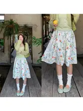 春にぴったりの軽やかな花柄シフォンハイウエストスカート【中丈・Aライン・グリーン】