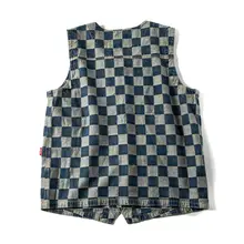 ベスト メンズ デニム チェック柄 マルチポケット ウォッシュ加工 オーバーサイズ ワーク ヴィンテージ ストリート