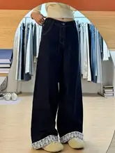 デザイン性のあるブルーカフ付きデニムパンツ【レディース・梨型体型・格子柄・ストレート】（セットアップ対応）