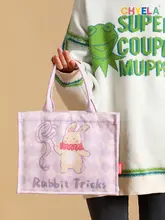 かわいいウサギデザインのキャンバス手提げバッグ【通勤・ショッピング用】