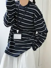 ストライプ長袖Tシャツ【大きめ・ラウンドネック・フィット・春夏用】
