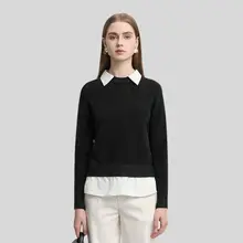 クラシックな学院風　カラーコンビネーションニットセーター【襟付き・女性用】