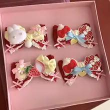 ストロベリー刺繍リボン付きヘアクリップ【ブルー・ホワイト・レッド・田園風】（セットアップ対応）