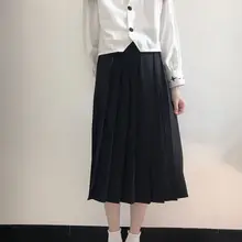 百褶スカート【黒・中長丈・学生用・学院風】