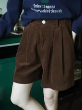 カフェブラウンのストレートカットコーデュロイショートパンツ【レディース・カジュアル・秋冬用・5分丈】