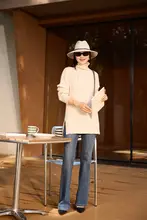 COLINWANG ニットトップスと8分丈パンツセット【モンゴル山羊毛・シンプルデザイン・スタイル】
