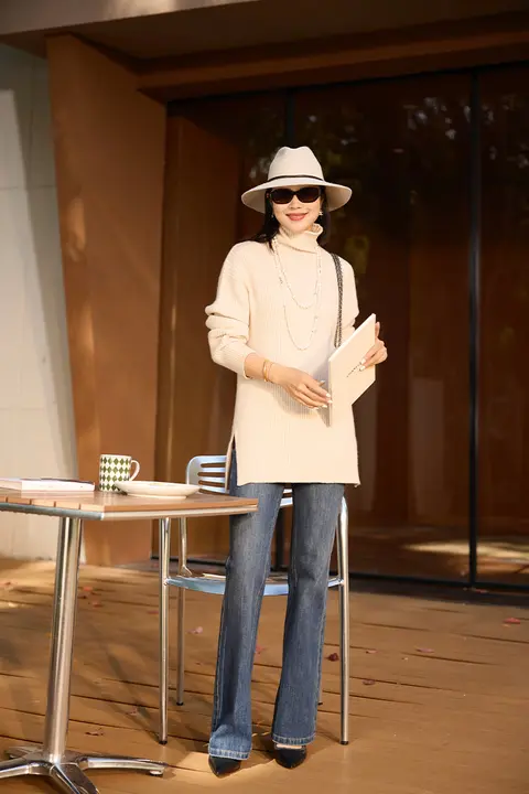 COLINWANG ニットトップスと8分丈パンツセット【モンゴル山羊毛・シンプルデザイン・スタイル】
