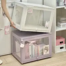 高透過性の鉄製本収納ボックス【前開き・学生デスク下用・文房具やおもちゃに最適】