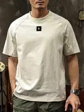 プレミア感あるコットン混合 配色半袖Tシャツ【メンズ・ゆったりシルエット・ラウンドネック・デザイン】