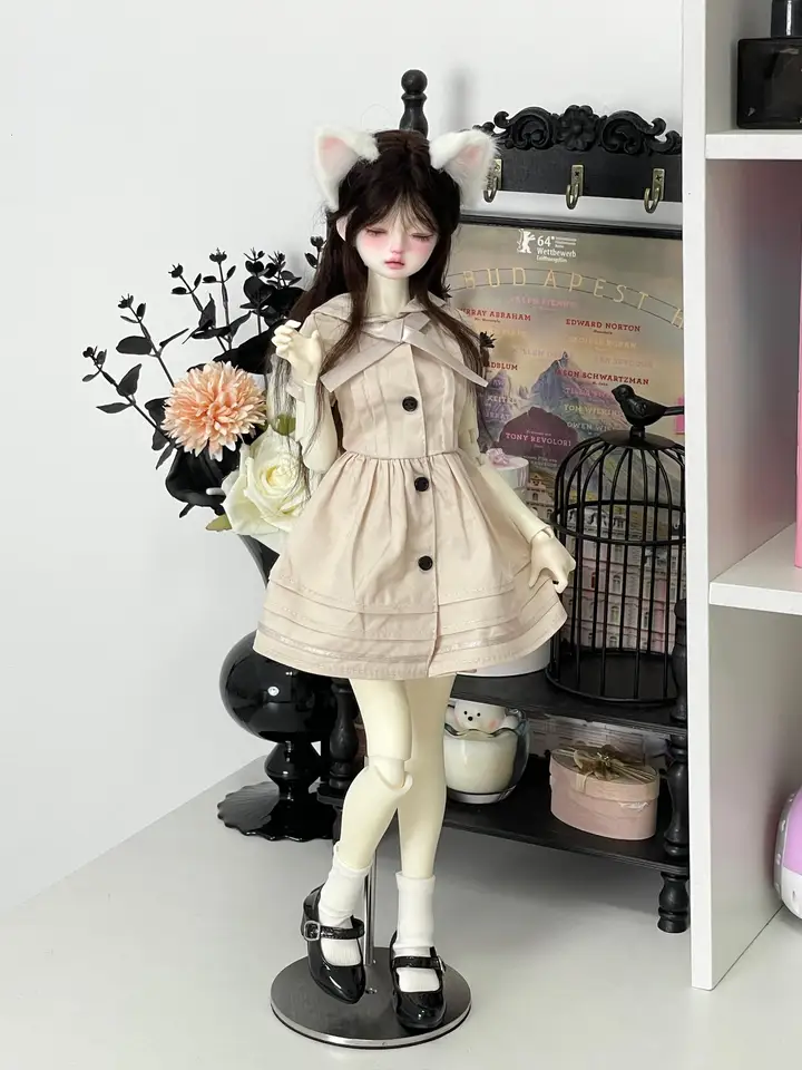 BJDドール衣装 セーラー服風キャンパスワンピース【甘いデザイン・半袖】