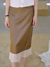 Jicouture 水晶魚尾デザインサテン半丈スカート【レトロ感・夏用・ストレート】