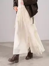 高腰不規則デザインレーススカート【冬用・ケーキ型・女性用・透け感あり】