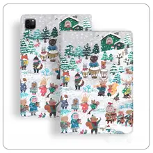 雪山アート油絵風カートゥーン動物デザインiPad Pro 12.9/11用三折保護ケース【エア6/エア5/ミニ6対応・衝撃吸収】