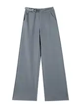 高級感のあるグレーウエストパンツ【サイドベルト付き・ワイドレッグ】