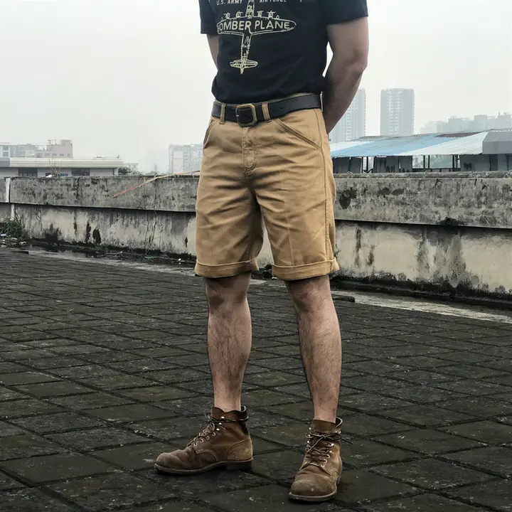 柴米デザインのヴィンテージバermudaショートパンツ【中高腰・チノ工装・男性用・ゆったりとした五分丈】（セットアップ対応）