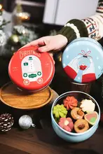 クリスマス用鉄製缶ギフトボックス【円形・クッキー・お菓子・セレクトボックス】