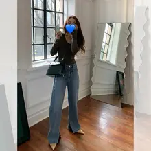 高腰ストレートデニムパンツ【レトロ・ブルー】