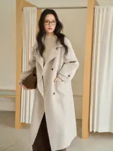 オートミールカラーの長袖ダブルフェイスカシミヤウールコート【シンプルなデザイン・冬用・ゆったりシルエット】