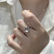 高冰ガラス素材 天然水沫玉リング【シンプルデザイン・卵面・国風ジュエリー】