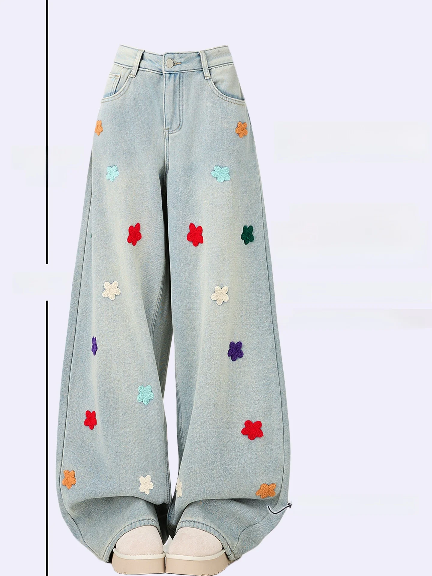 刺繍付きストレートデニムパンツ：花柄・高腰・カジュアルスタイルの実用性と適用シーン