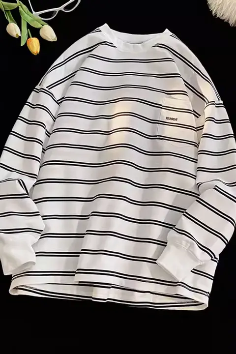 秋季用薄手コットン長袖ボーダーTシャツ【ユニセックス・カジュアル・フィット】