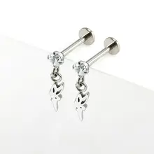 医療用チタン合金製の内ねじタイプのダイヤモンド  付きエンジェルペンダントリップピアス耳ピアス【アレルギー対応・高級感】