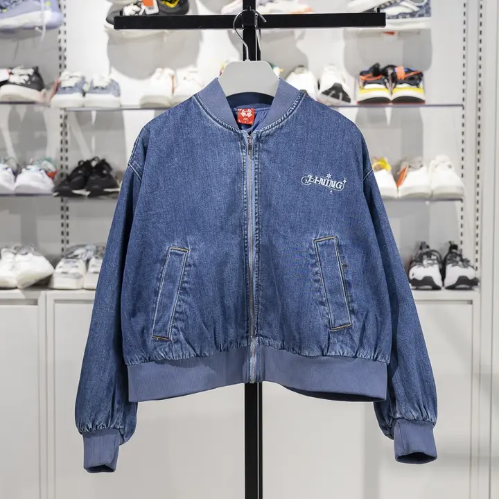 スタイリッシュなデザイン！女子用ウォッシュデニムコットンジャケット【保温・ルーズフィット】