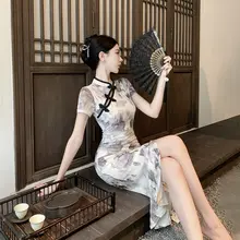 夏用国風スタイルの改良型チャイナドレス【短袖・開襟・フィット感】