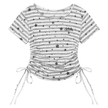 星柄ストライプのカジュアルショートTシャツ【ウエストシェイプ・夏用】